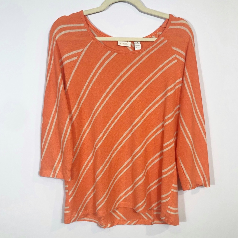 Chico’s Coral Stripped Knit Blouse size 2